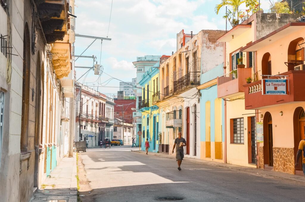 Colorful streets and buildings in Havana, Cuba.