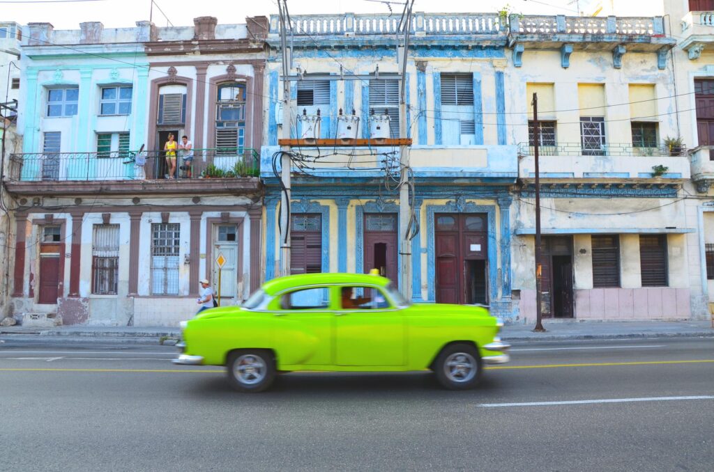 Green vintage car in Havana, Cuba