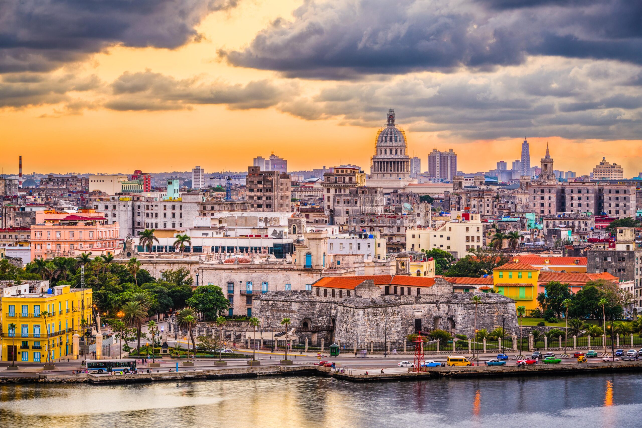 sunset over havana skyline and el-capitolio cuba